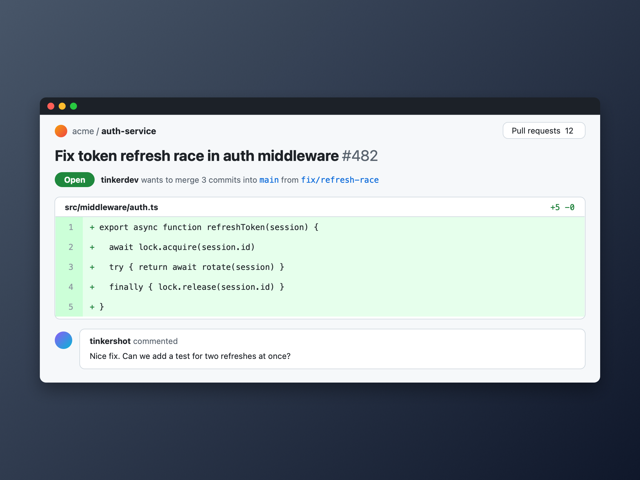The same screenshot with a saved preset: a dark Mac window frame on the Slate gradient.